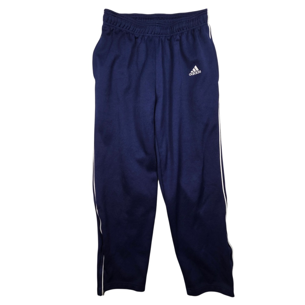 Adidas Track Pants Mens Large Navy Blue Side Stripe Zipper Ankle Athletic Jogger